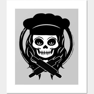 Female Baker Skull and Rolling Pins Black Logo Posters and Art